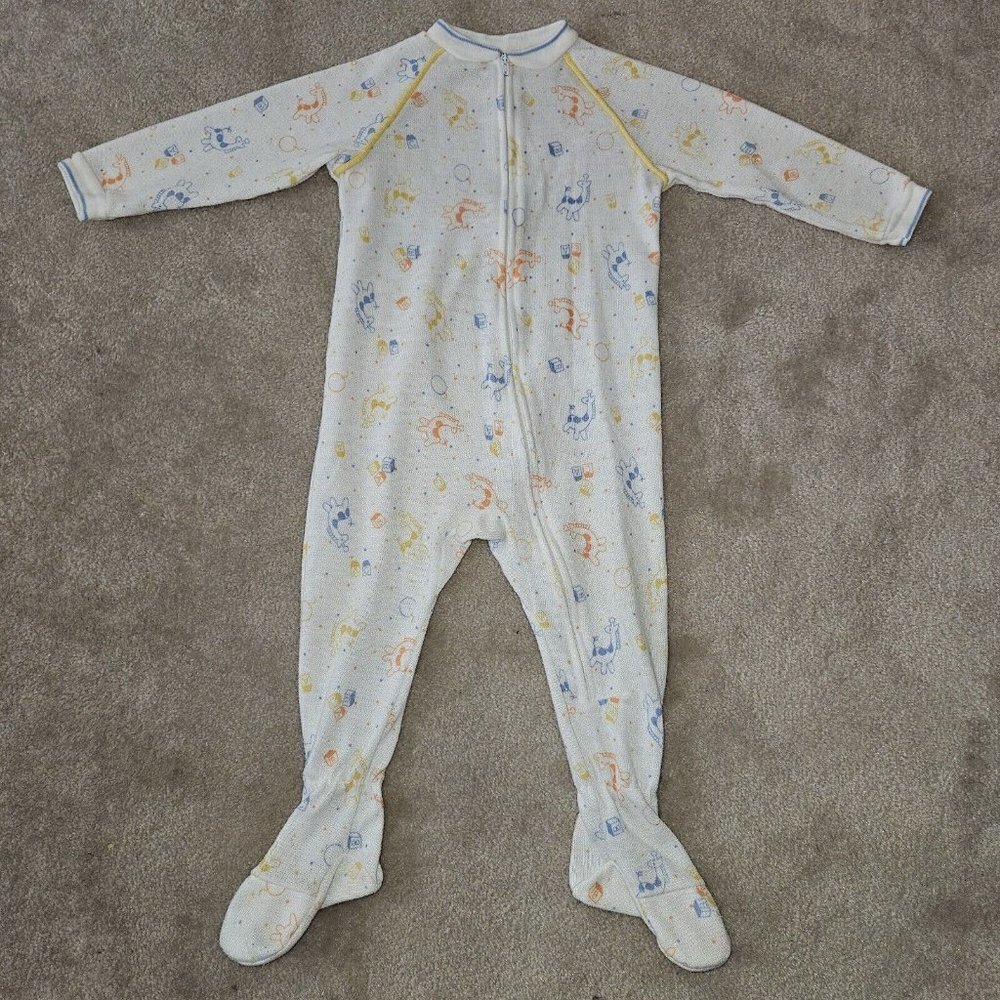VTG Carter's Footie Sleeper Pajamas Baby 18 Months Blue Orange Giraffe Blocks